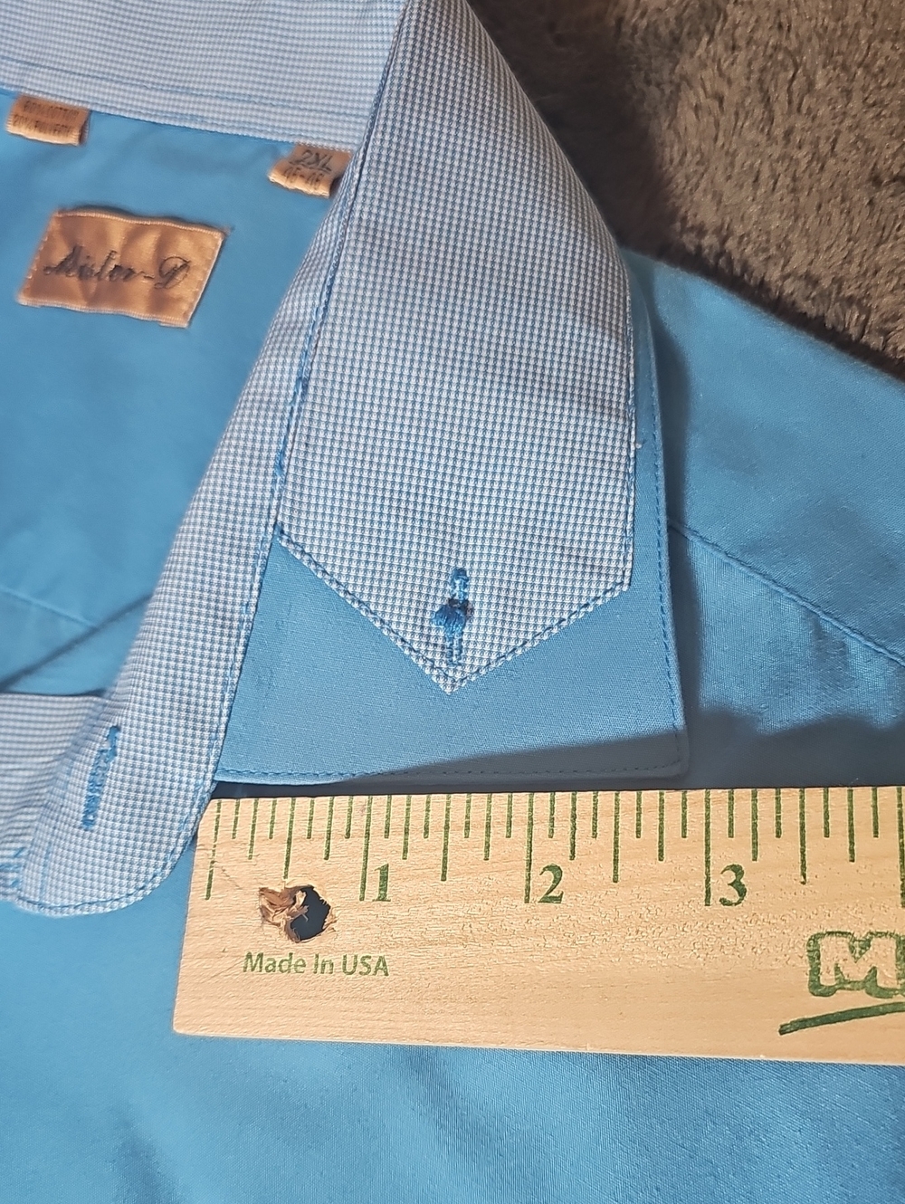 Vintage 70s Mister D Men's 2XL Blue Contrast Collar Disco Mod Shirt 45-46 - Picture 8 of 9